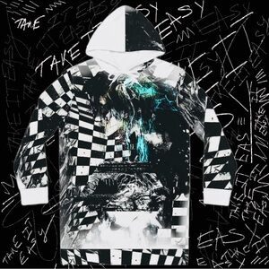 Men's Black and White Graphic Hoodie